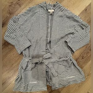Loft Gray and White 3/4 length Striped Cardigan